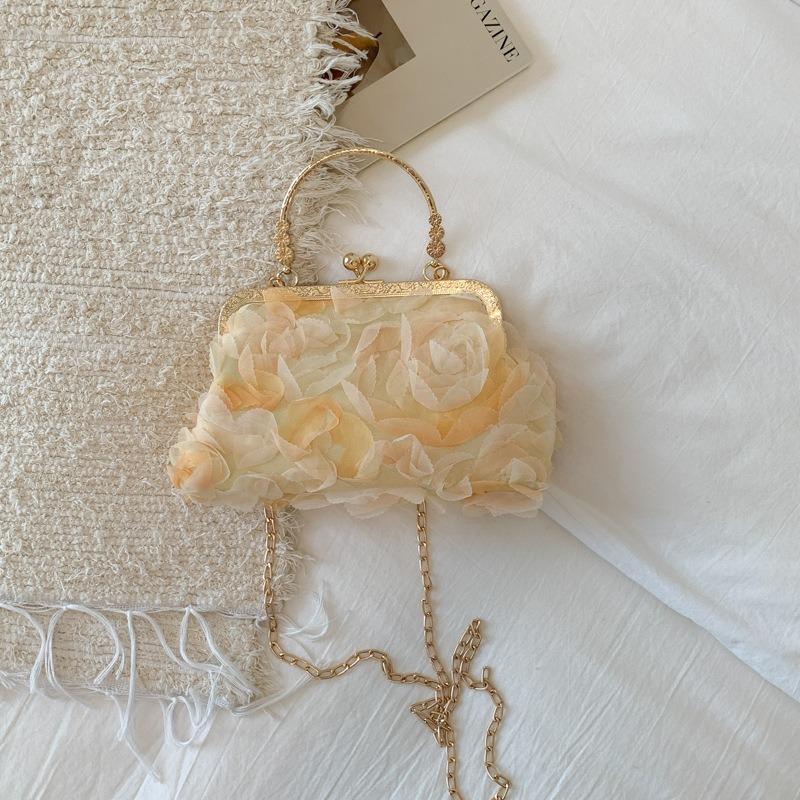 New Summer Sweet Rose Dinner Chain Bag Banquet Handbag Cheongsam Evening Literary Oblique Span Bag
