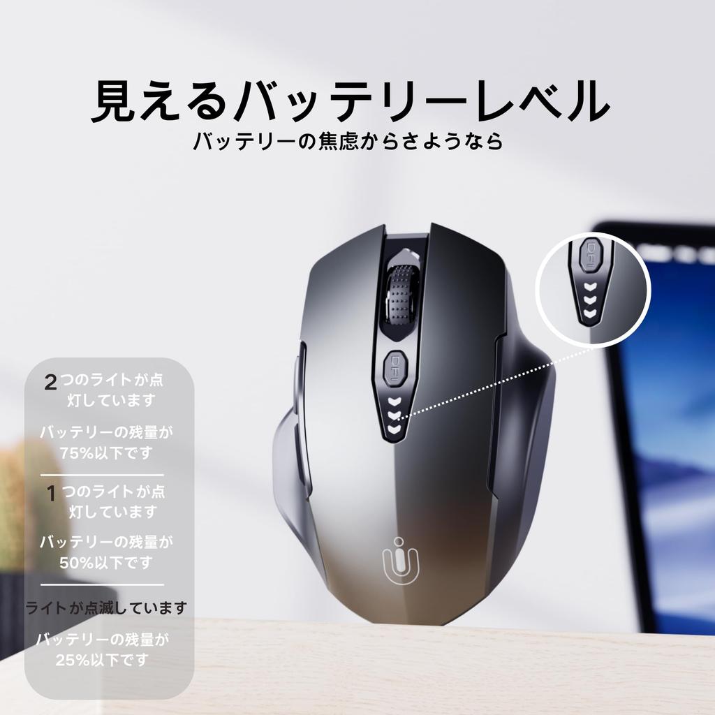 Wireless Mouse, Upgraded, Visible Display, Rechargeable Wireless Mouse, 2.4G USB, 4 Adjustable DPI Levels, Optical Mouse for Laptop PC Computers