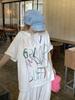 Plus Size Women's Summer Retro Letter Graffiti Short Sleeve Oversized T-Shirt