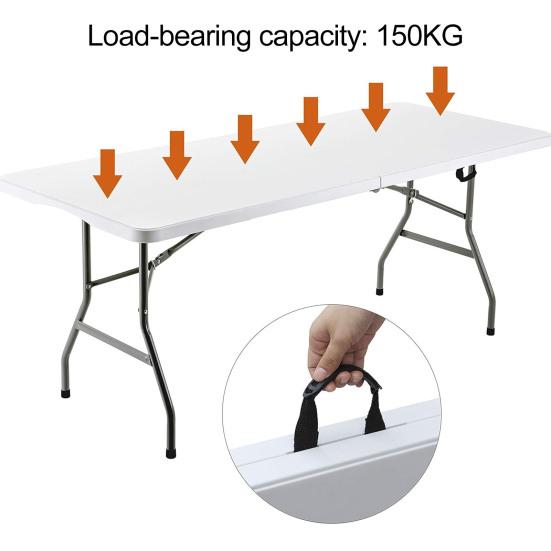 Portable Camping Folding Table with Handle Lightweight Heavy Duty Metal Frame HDPE Top Fold-in-Half Desk Outdoor Hiking Backpacking BBQ Collapsible