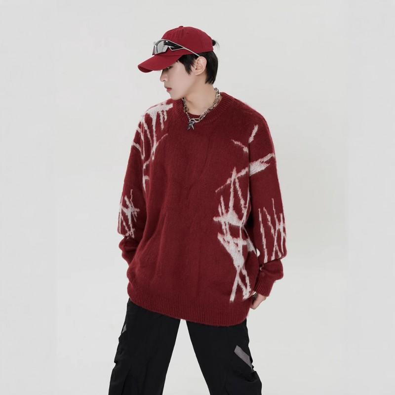 Unisex Oversized Knit Sweater With Graphic Jacquard Casual Streetwear Pullover Winter