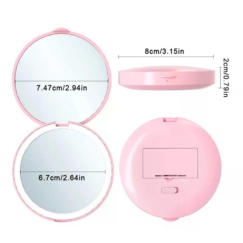 Compact Mini Gift Vanity Folding Cosmetic Mirror With Lights Portable Hand Held Small Pocket Travel Makeup Mirror 2X Magnifying