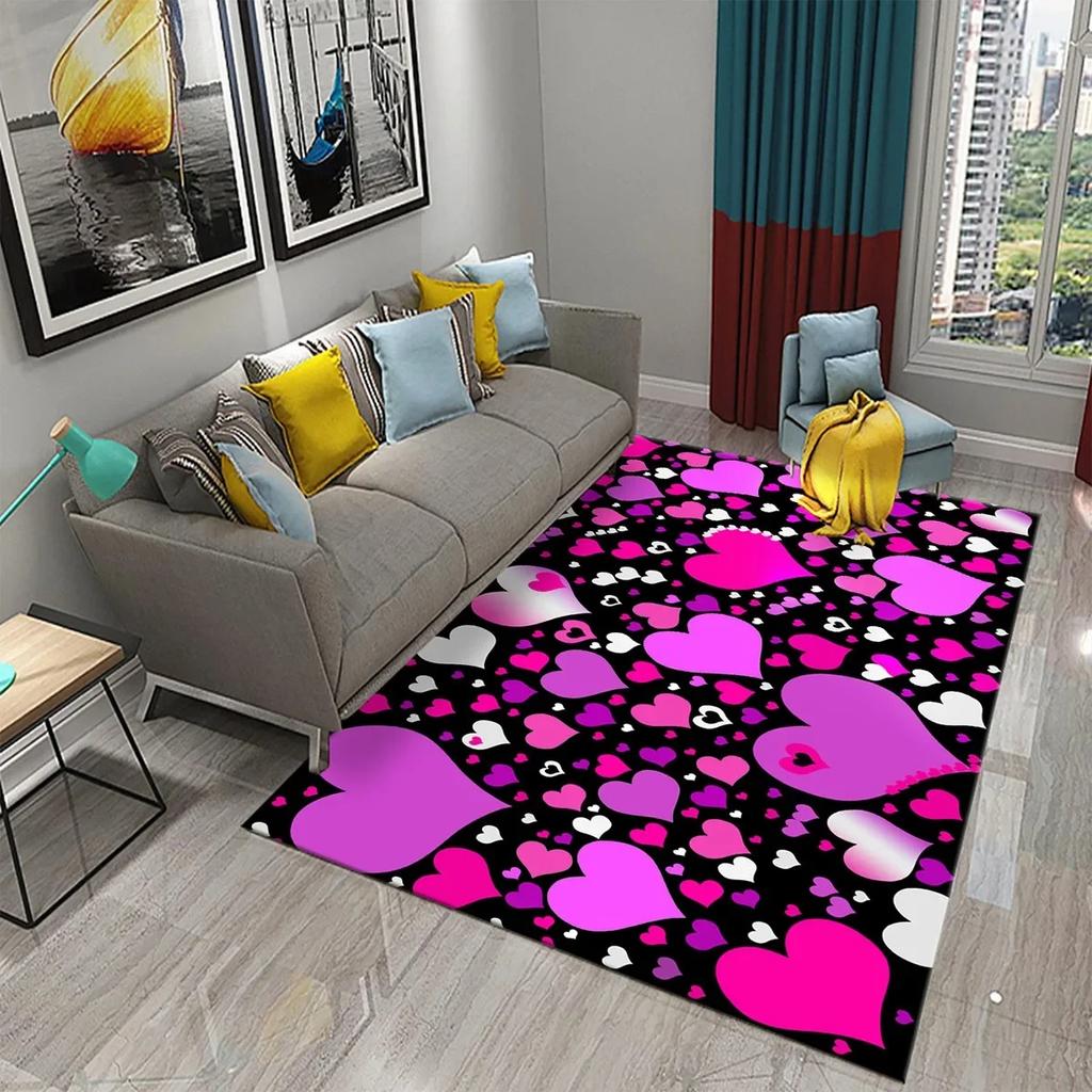 3D Buntes Herz Liebe Muster Teppich Badezimmer Anti-Rutsch Bodenmatte Teppich Teppich Wohnzimmer Schlafzimmer Eingang Fußmatte Dekor