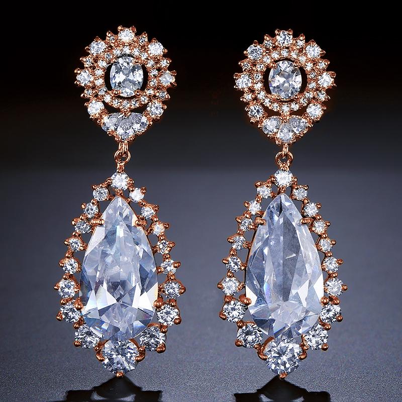 ZAKOL Fashion Water Drop Zircon Dangle Earrings For Women Luxury White Leaf Drop Earrings Bridal Wedding Party Jewelry