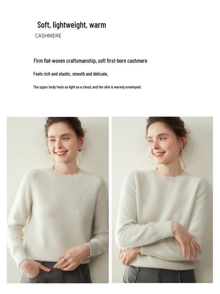 Damen Kaschmir Pullover mit Rundhalsausschnitt - Herbst/Winter Kollektion 2025, Sattelschulter, Verdickt, Uni-Farben, Lockere Passform, Figurschmeichelnde Strick-Basis.