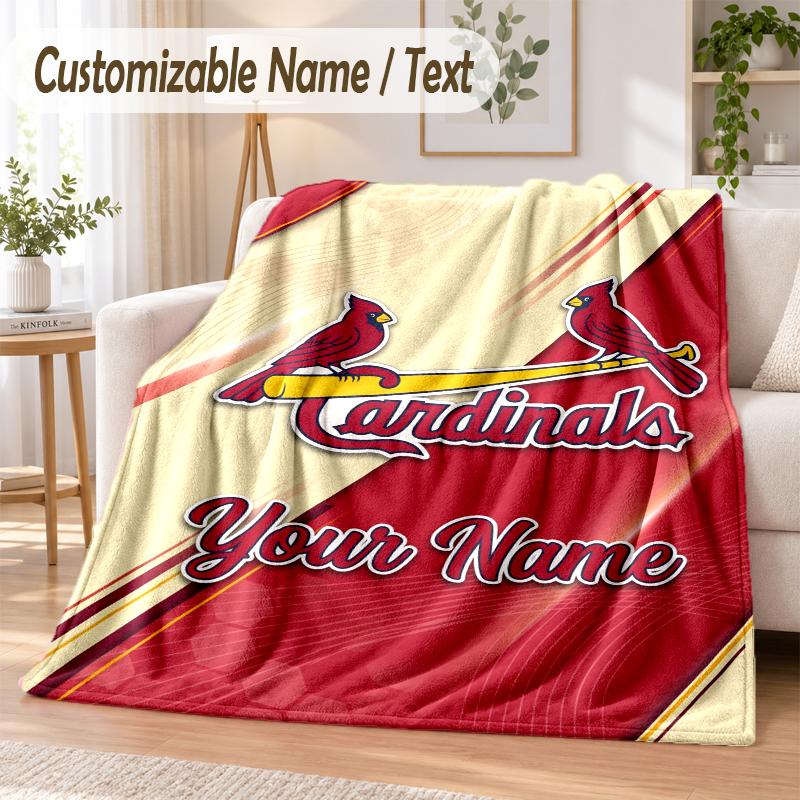 Custom Text Flannel Blanket St. Louis Cardinals Print Warm Cozy Blanket Home Sofa Bedding