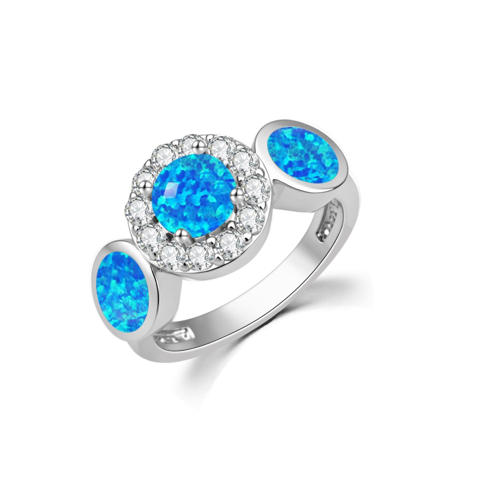 Trendiger Blauer Runder Opalring im Stil Size 9 blau