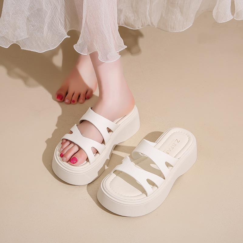 Beautiful with Skirt, Thick Bottom Heightening Cool Slippers, Women's Summer Wear Advanced Sense 2025 New Muffin Wedge Slippers