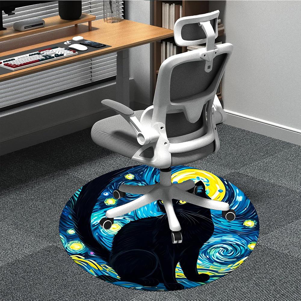 

1pc Black Cat Night Sky Chair Carpet for Office Non-Slip, Machine Washable Rug for Office, Room - Holiday Decor, Machine Made yy251016076 80cm by 80cm