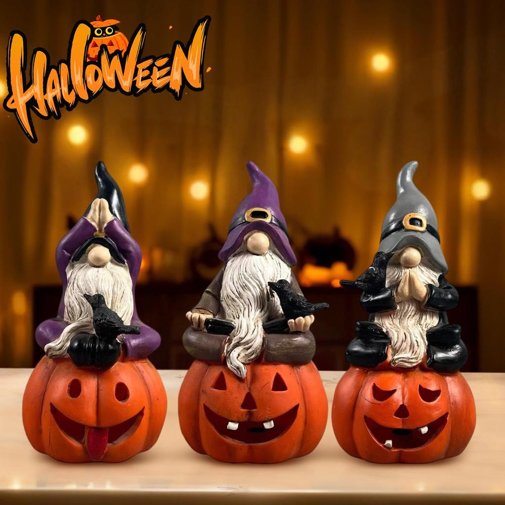 Halloweenská pryskyřičná ozdoba trpaslíka s dýní a Ghostfacem, dekorace pro domácí párty, atmosférická ozdoba