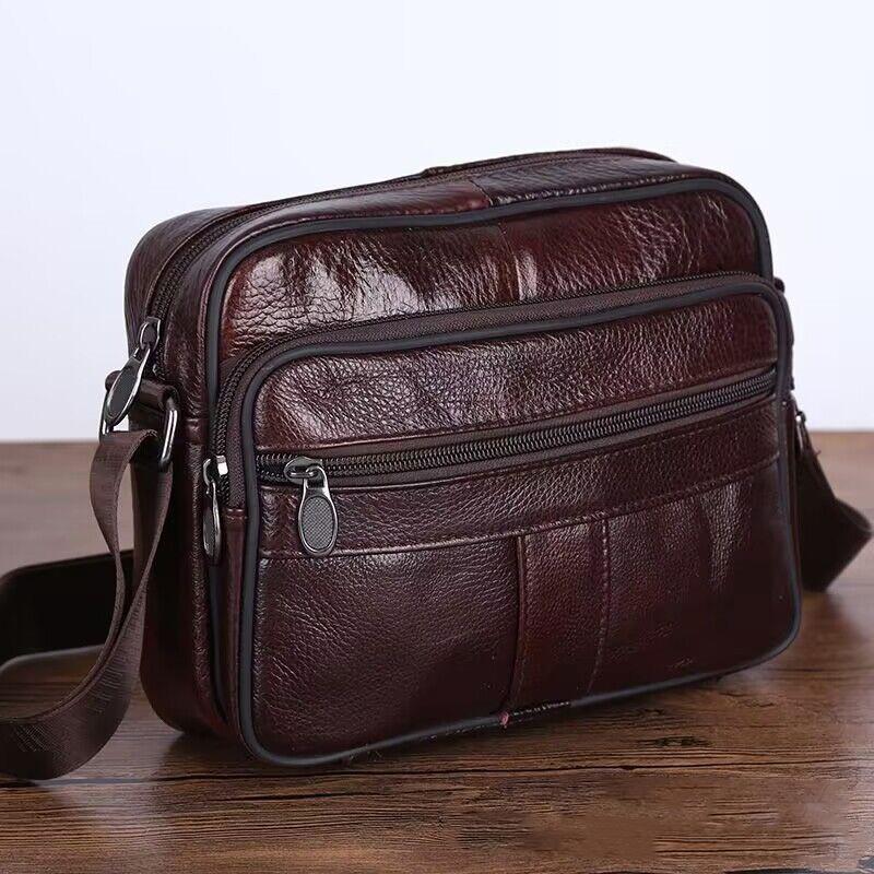 

Мужские сумки через плечо из натуральной кожи в стиле ретро, маленькая сумка-мессенджер кроссбоди для мужа, кожаная мужская сумка на молнии, дизайнерские сумки для вечеринок, подарок L кофейный