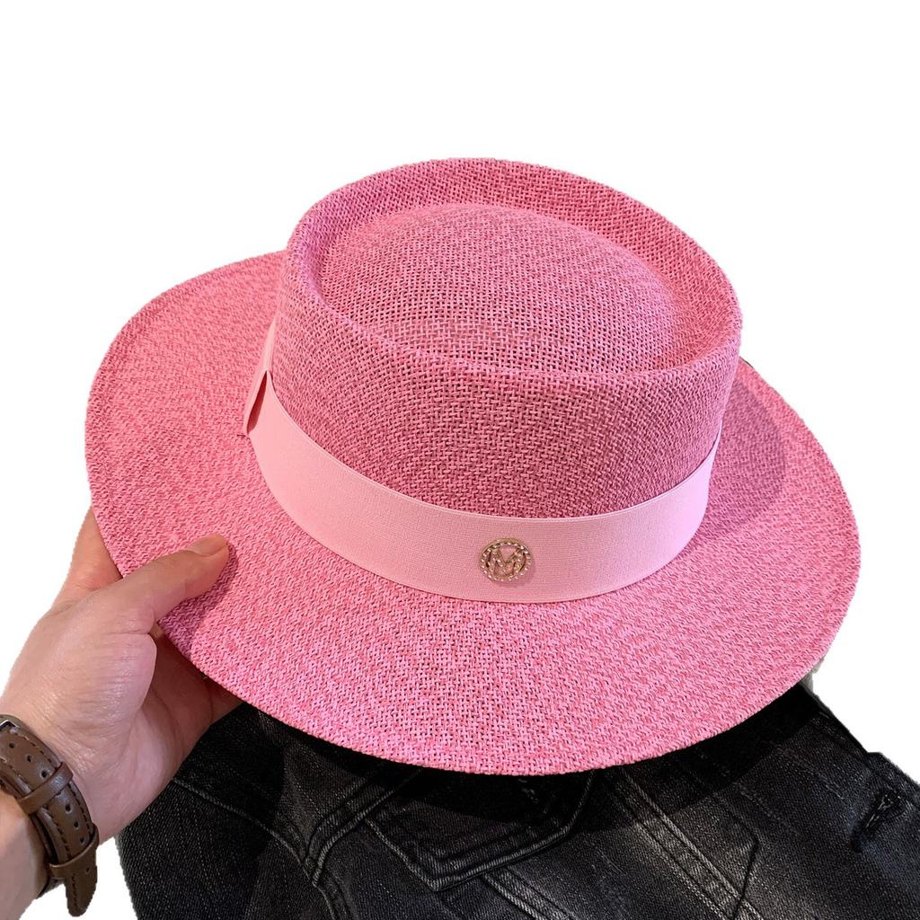 French Hepburn Style Flat Top Straw Hat Women's Spring Summer Sunshade Sun Protection Seaside Vacation Photo Versatile Wide Brim Sun Hat