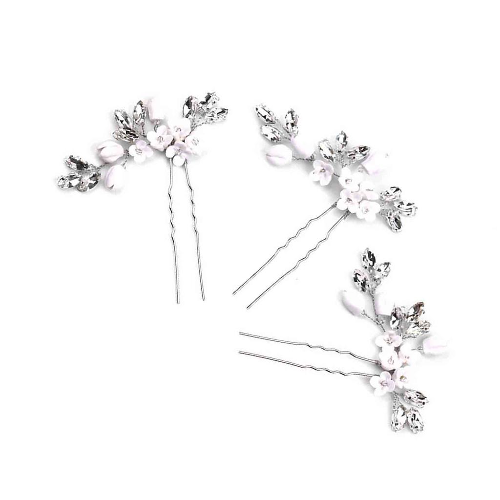 U Shape Hairpin for Women White Flower Decor Handmade Alloy Hairpin for Women Long & Thick Hair