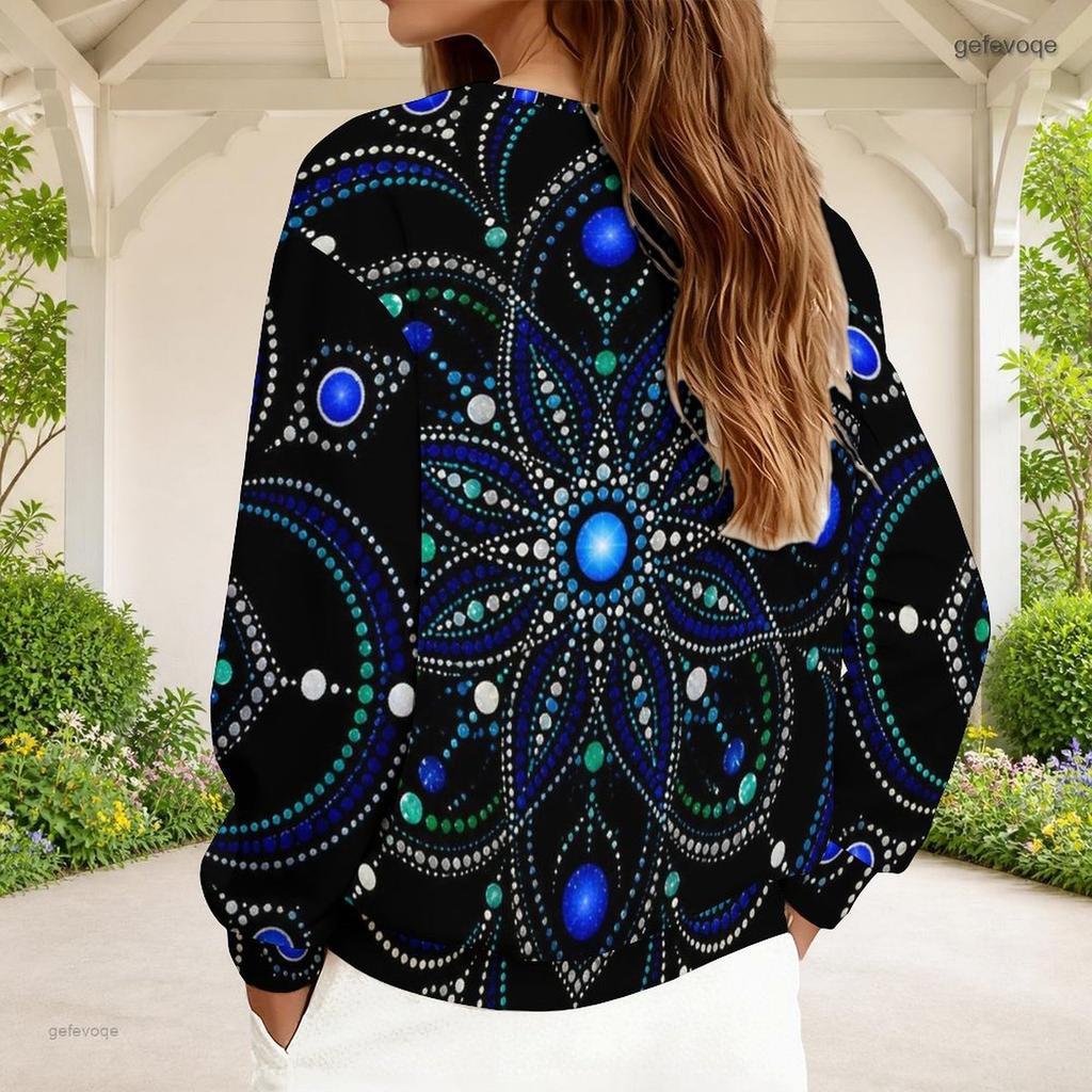 Women Plus Size V Neck Half Zip Multicolor Printed Long Sleeve Sweatshirt