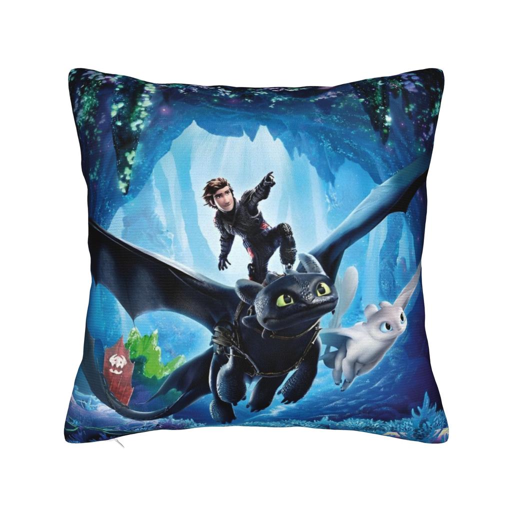 HTTYD Ohnezahn Quadratische Kissenhülle Kissenbezüge Fantastisch Polyester Dekor Sofakissenhülle für Wohnzimmer 40x40cm