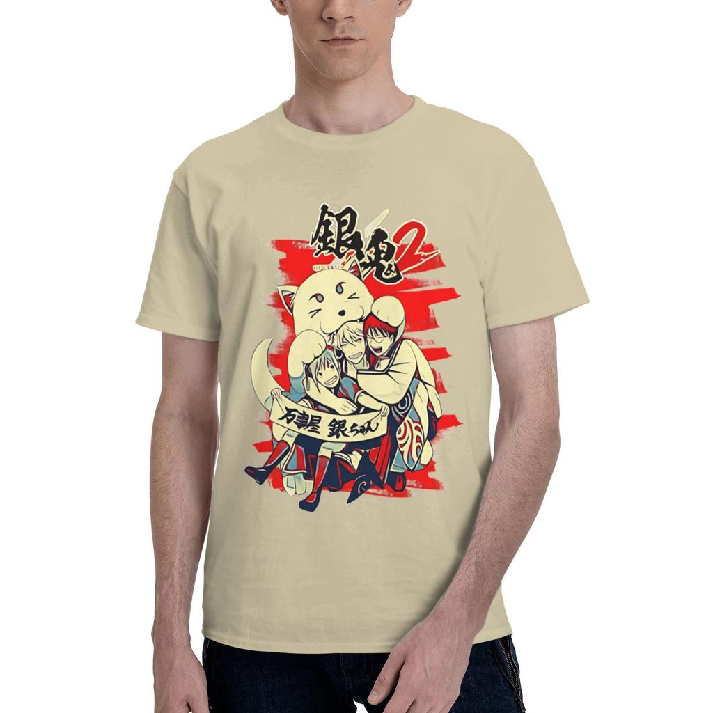 Gintama Men T Shirts Gintama Funny Tee Shirt Short Sleeve Round Collar Cotton Birthday Present Clothing TShirt