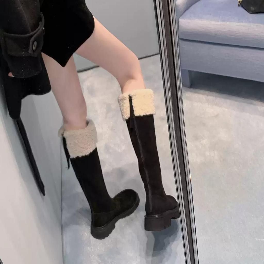 Women's fur one thick bottom heightening winter lightweight padded warm snow boots non-slip wear casual sneakers long cotton boots