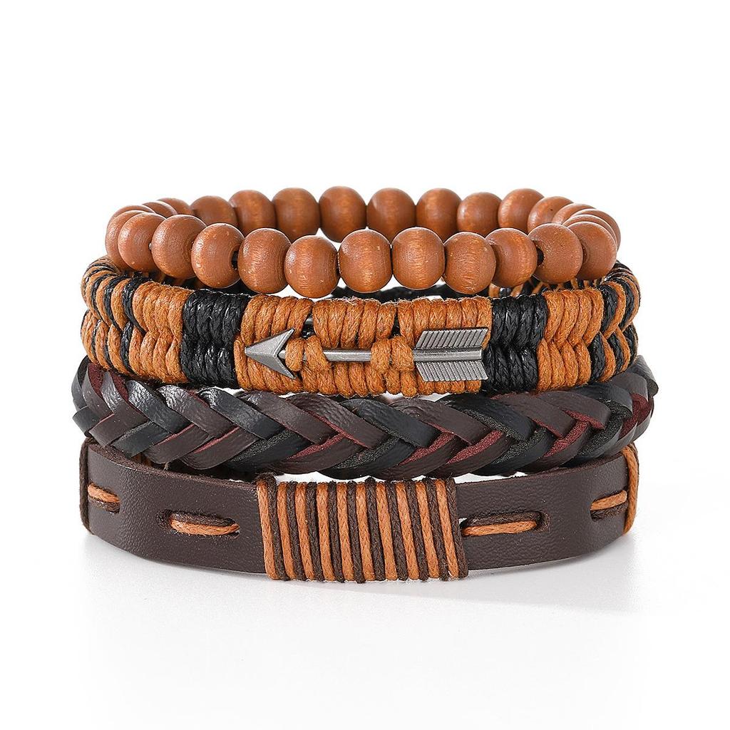 European & American Handmade Braided Leather Bracelet Set: Men's Hip Hop Punk Vintage Multi-layer Jewelry