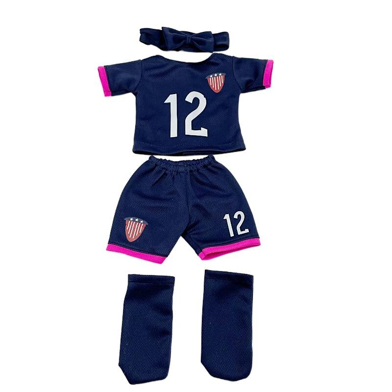 

Soccer Uniform Outfit for 18 /43cm Doll Clothes & Accessories for Sports Girl Dolls Set Shorts Socks Bow Tie Gifts for Girls темно-синього кольору