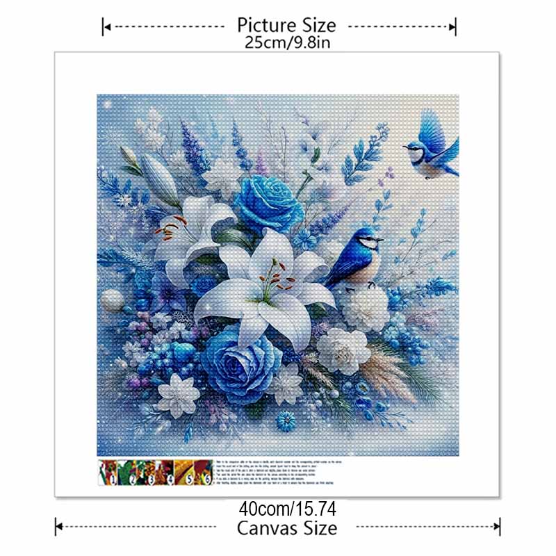 New Arrival 5D DIY Full Circle Diamond Painting "Blue Flowers and Birds" Embroidery Cross Stitch Home Decor Gift