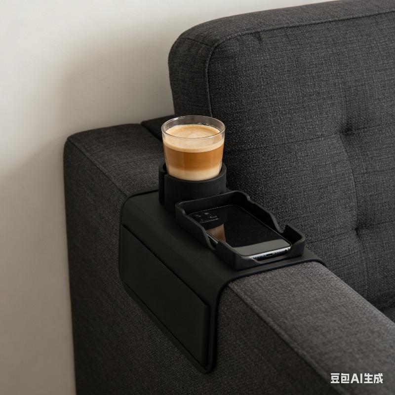 Silicone Sofa Armrest Cup Holder Tray, Sofa Armrest Organizer Bag, Large Capacity Storage for Remote Control & Drinks
