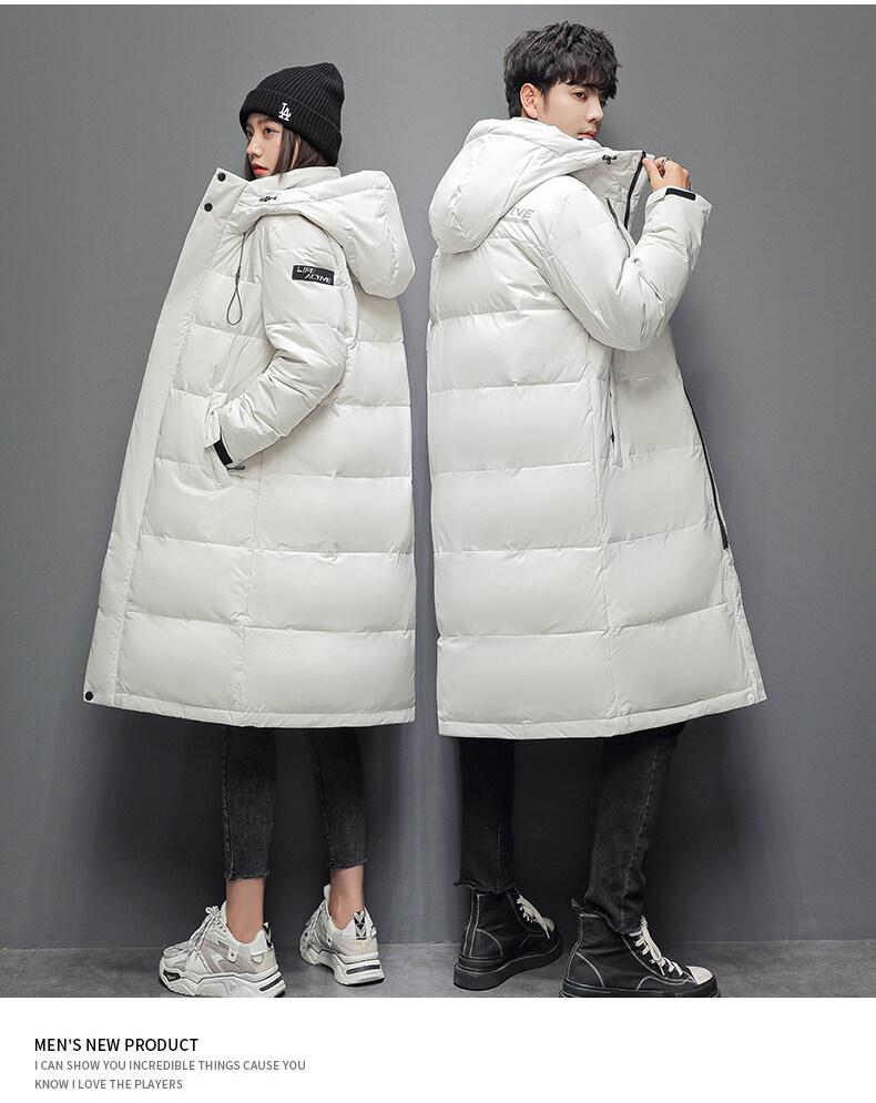 Men's Korean Style Thickened Down Jacket, Fashionable Mid-Length Warm Coat for Couples