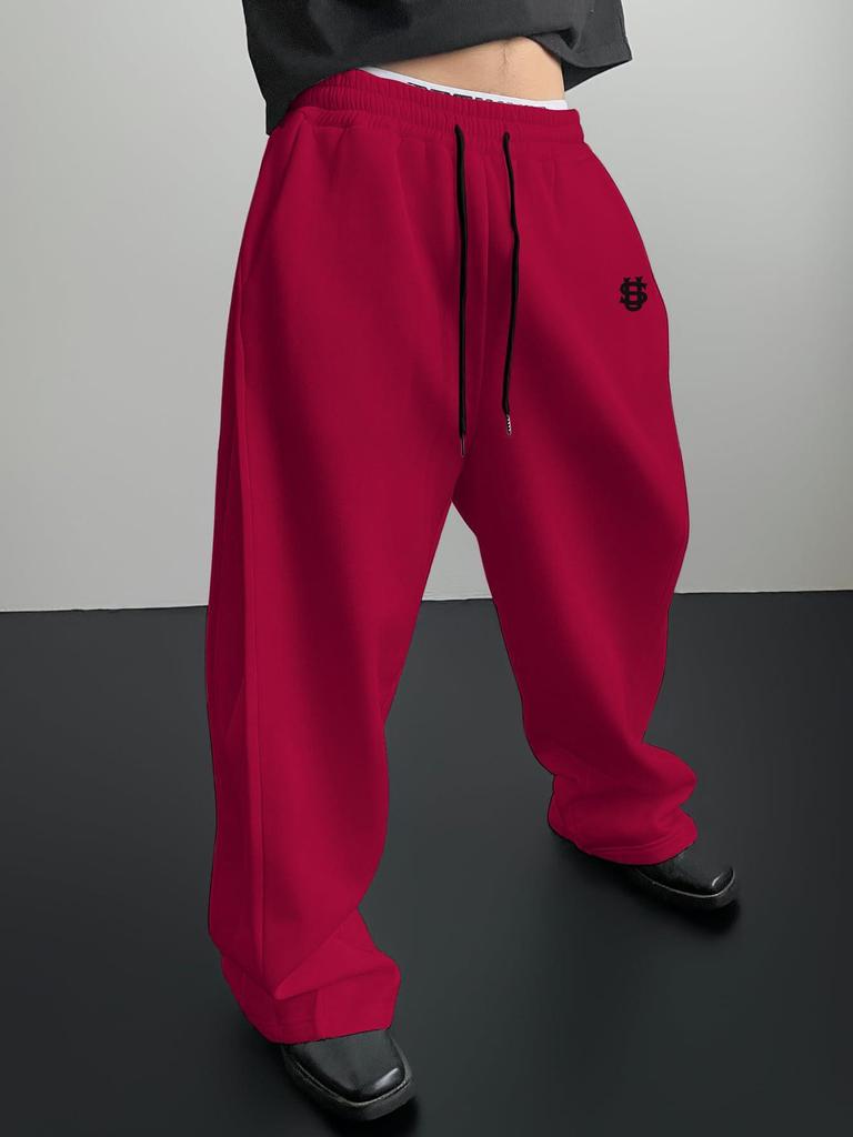 Men's Cross-Border Embroidered Sweatpants: Casual Wide-Leg, Autumn/Winter, Plus Velvet