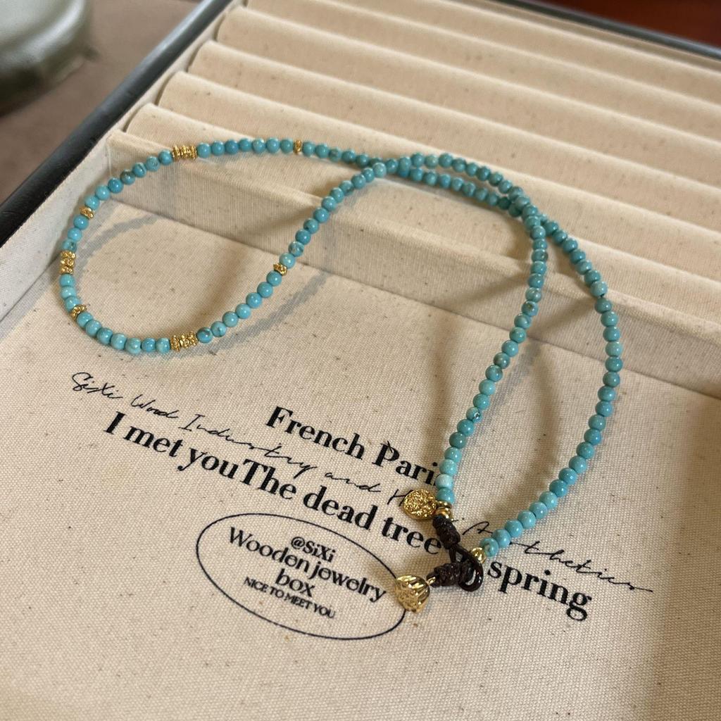 Colier cu mărgele de turcoaz Yuan You de înaltă calitate: Lanț de claviculă pentru femei, care nu se decolorează, cu temperament-personalitate