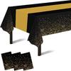 Childom 3 Pack Black and Gold Tablecloths for Events,54"x108" Plastic Table Cloths for Rectangle Tables,Disposable Party Table Covers for New Years
