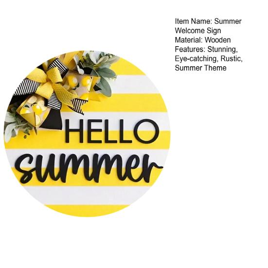 Yousheng Lemon Welcome Door Sign for Front Door, Hello Summer Wooden Hanging Sign, Farmhouse Rustic Round Wall Plaque for Entryway, Kitchen, Patio,