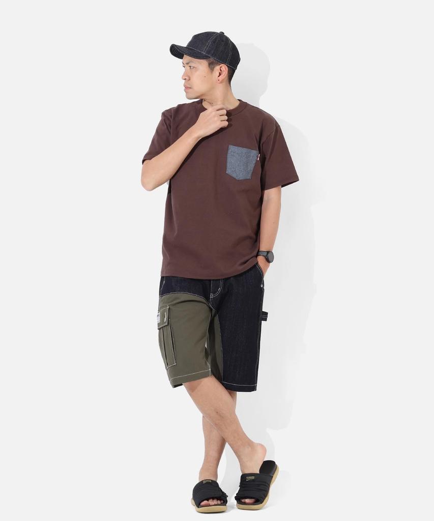 KOJIMA GENES Quarter Combo Shorts Men Made in Japan Okayama Denim Bottoms Half Pants One Wash Size 38 RNB-1429 INDIGO×KHAKI