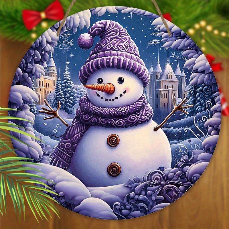 Entzückendes Schneemann Weihnachts Holzschild, Warmes Winter Rundes Weihnachtsornament für Haustür Wandbehang Dekor, Ideales Weihnachtsgeschenk