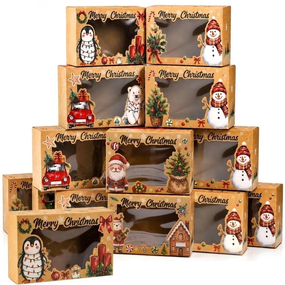 6pcs/Set Foldable Kraft Paper Boxes PVC Window Gift Packaging Boxes Christmas Season