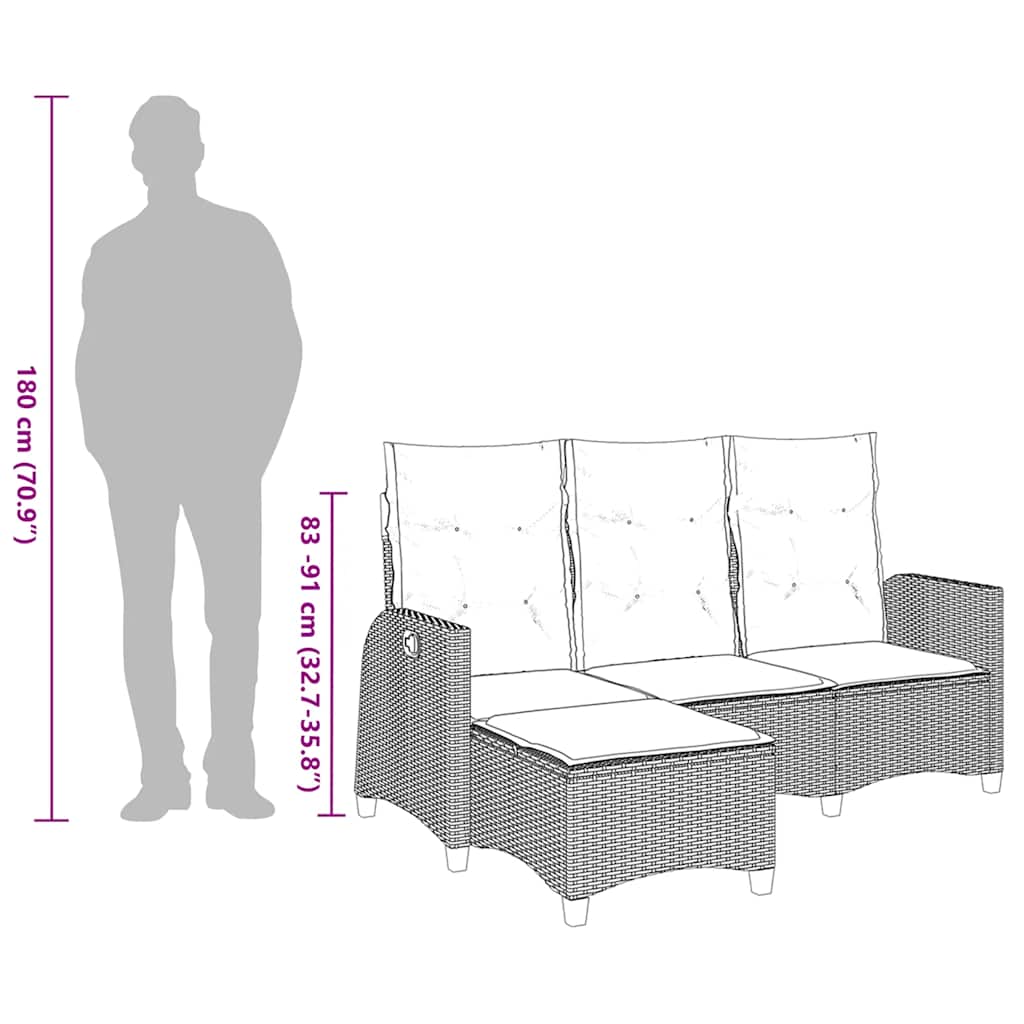 Garden Sofa with Reclining Function Cushions L Shaped Grey Poly Rattan