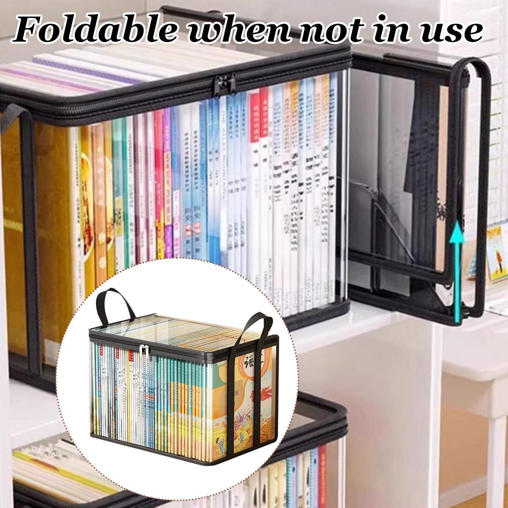 Foldable Waterproof Book Storage Box Large Capacity PVC Organizer For Students Home School Dormitory Portable Book Bag