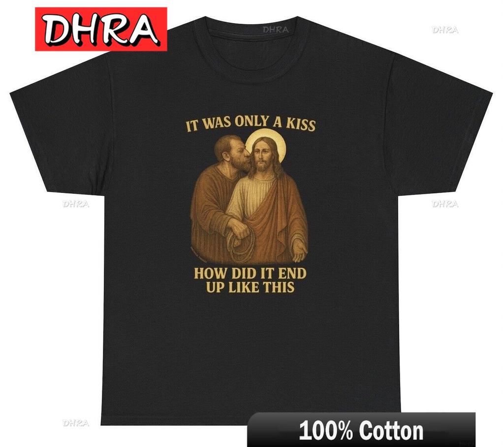 It Was Only A Kiss Shirt Funny Jesus Judas Christian Easter Gen Z Meme Humor Tee Funny Urban Edgy Tee Graphic Clothing for Boys