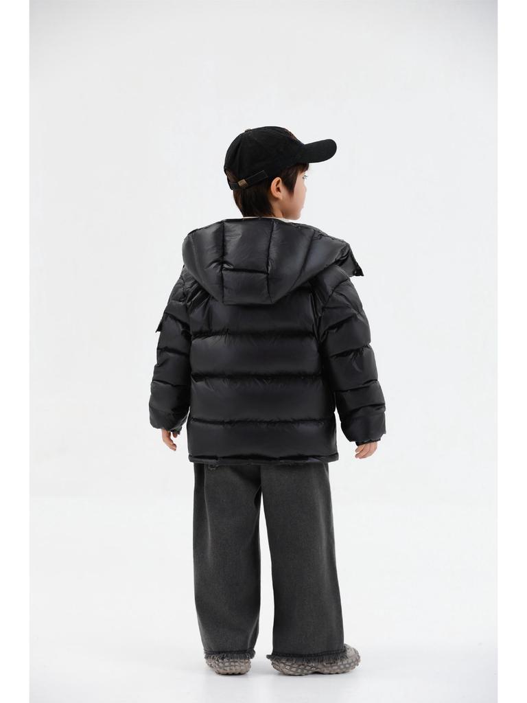 Zimowa kurtka puchowa z kapturem w stylu koreańskim dla dzieci - Gruba, ciepła, jednolity kolor