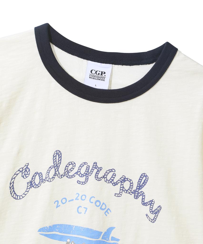 CGP Surfer Cat Ringer Short Sleeve T-Shirt - Cream