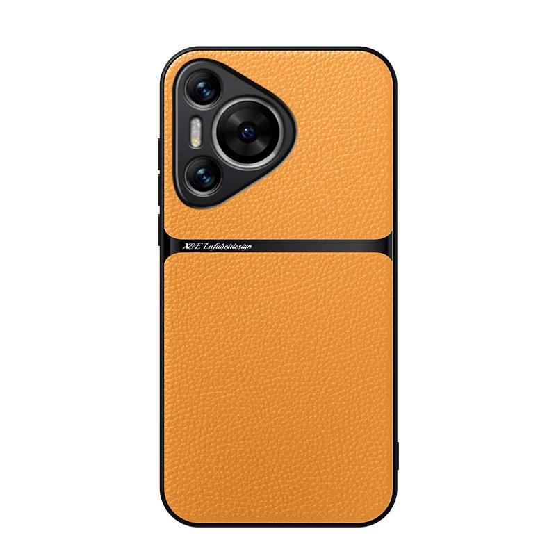 Car Magnetic Case For Huawei Pura 90 Pro Max Cases Leather Texture Silicone Protection Shockproof Cover For Pura 90 Pro Max