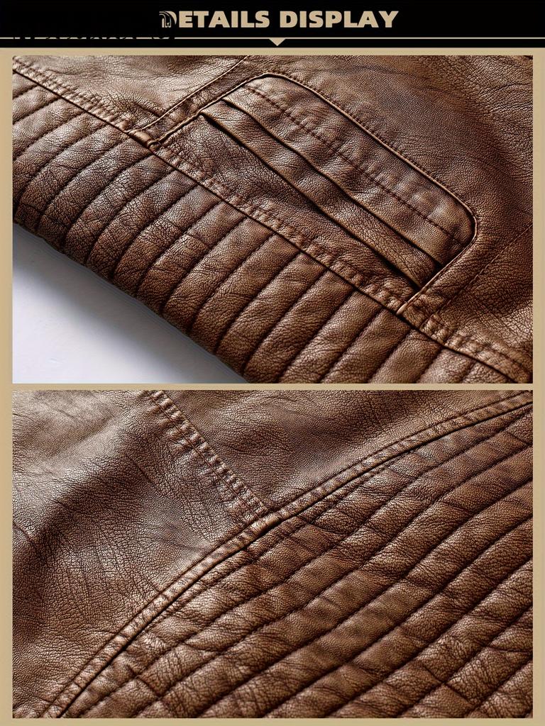 Vintage-Inspired Men's Faux Leather Jacket - Windproof, Warm Fleece Lined, Multi-Pocket Design for Motorcycle Riding & Casual Wear