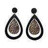 Cross Wood Raindrop Zebra Stripe Long Dangle Earrings