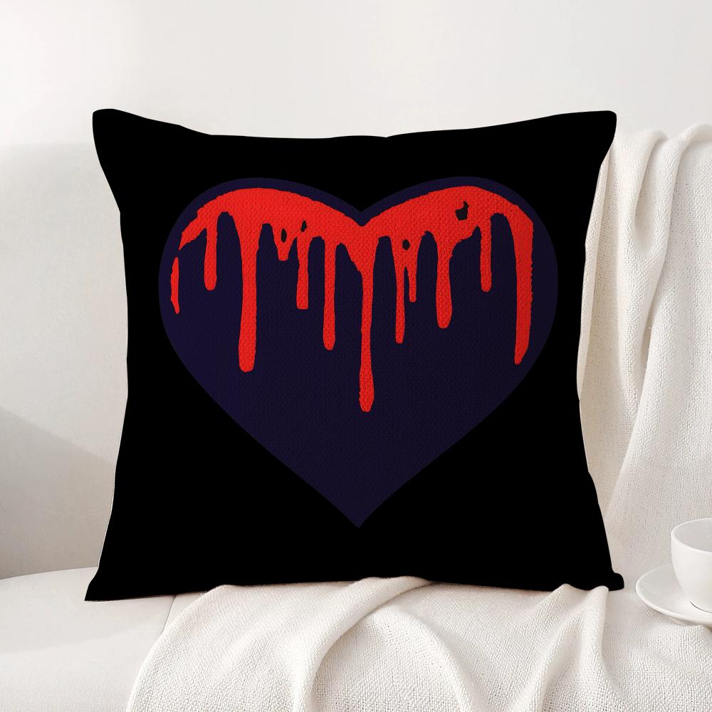 Cool Skull Heart Cushion Cover Natural Linen Organic Fabric DoubleSided Printing Sofa Home Decor Breathable Bed Pillow
