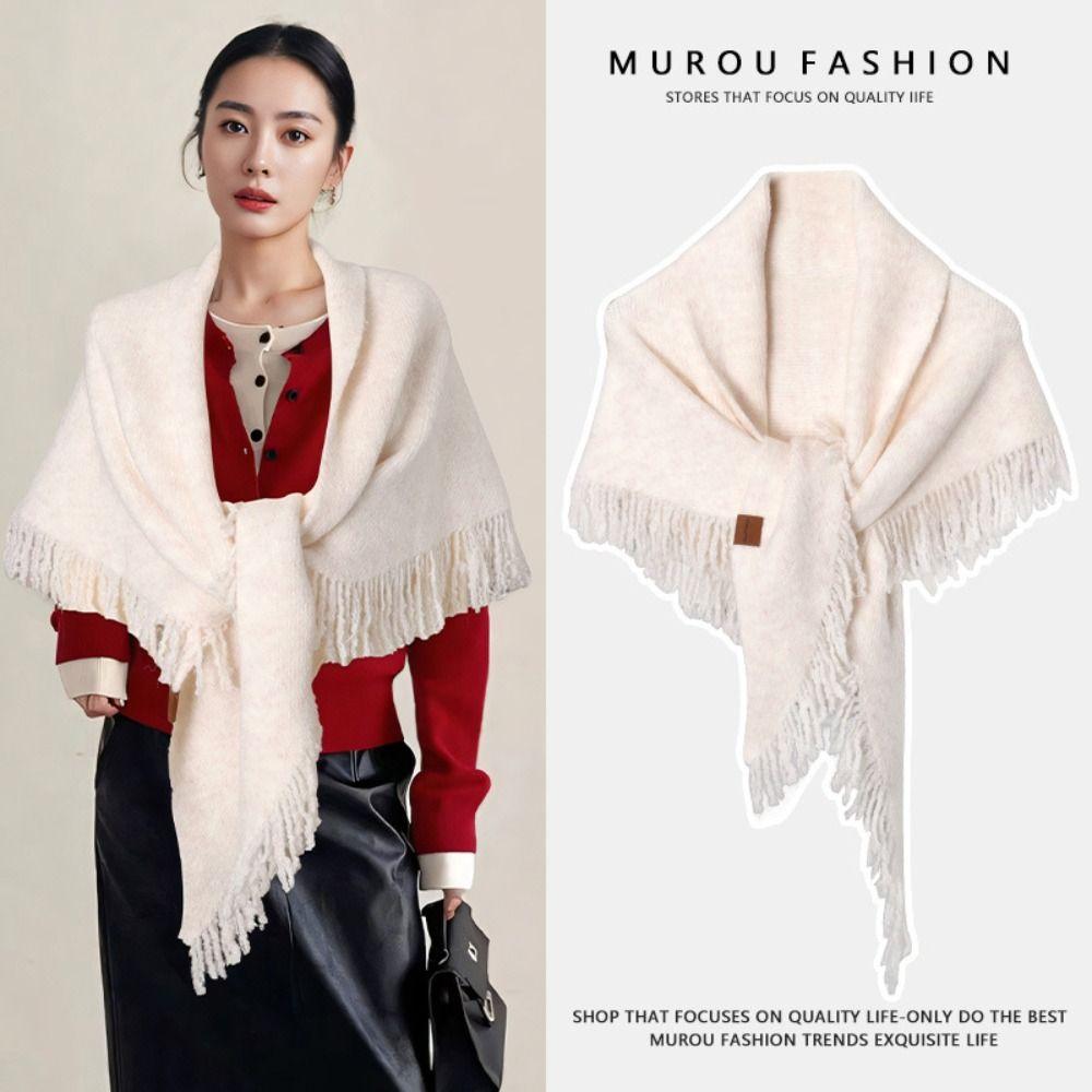 Wool Knitted Scarf Windproof Large Wraps Retro Large Triangle Shawl Women