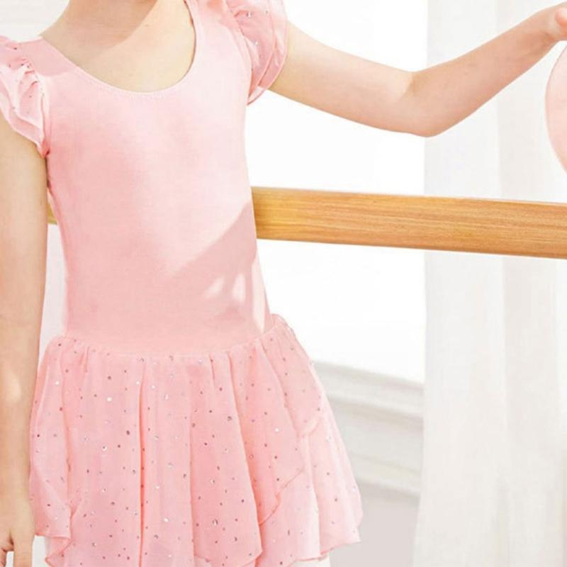 Tanz-Leotards mit Tüllrock Gymnastik Ballerina Outfit Kurzarm Ballett Tanzkleid Tanzbekleidung für Kinder Kleinkind