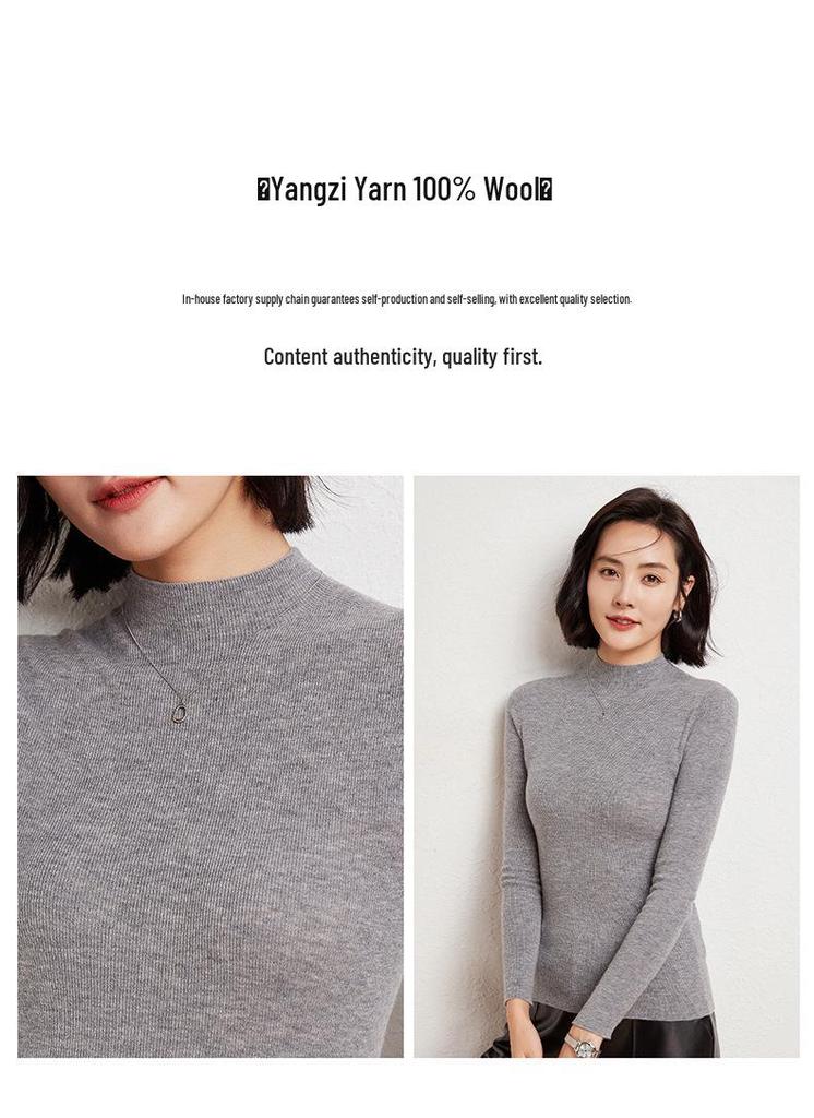Machine Washable Fine-Spun Wool Sweater: 2026 Autumn/Winter Women's Slim Fit Knit with Half-High Collar.