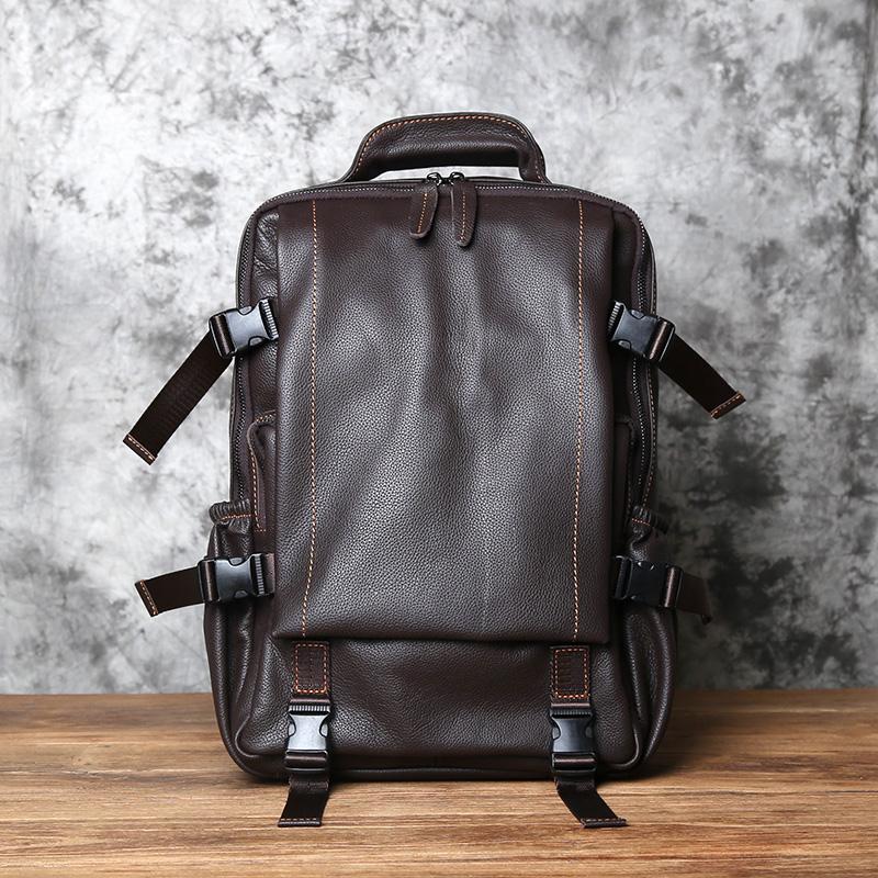 NZPJ Leather Men's Backpack  First Layer Cowhide Leisure Business Travel Backpack Large Capacity Computer Bag Women's Schoolbag
