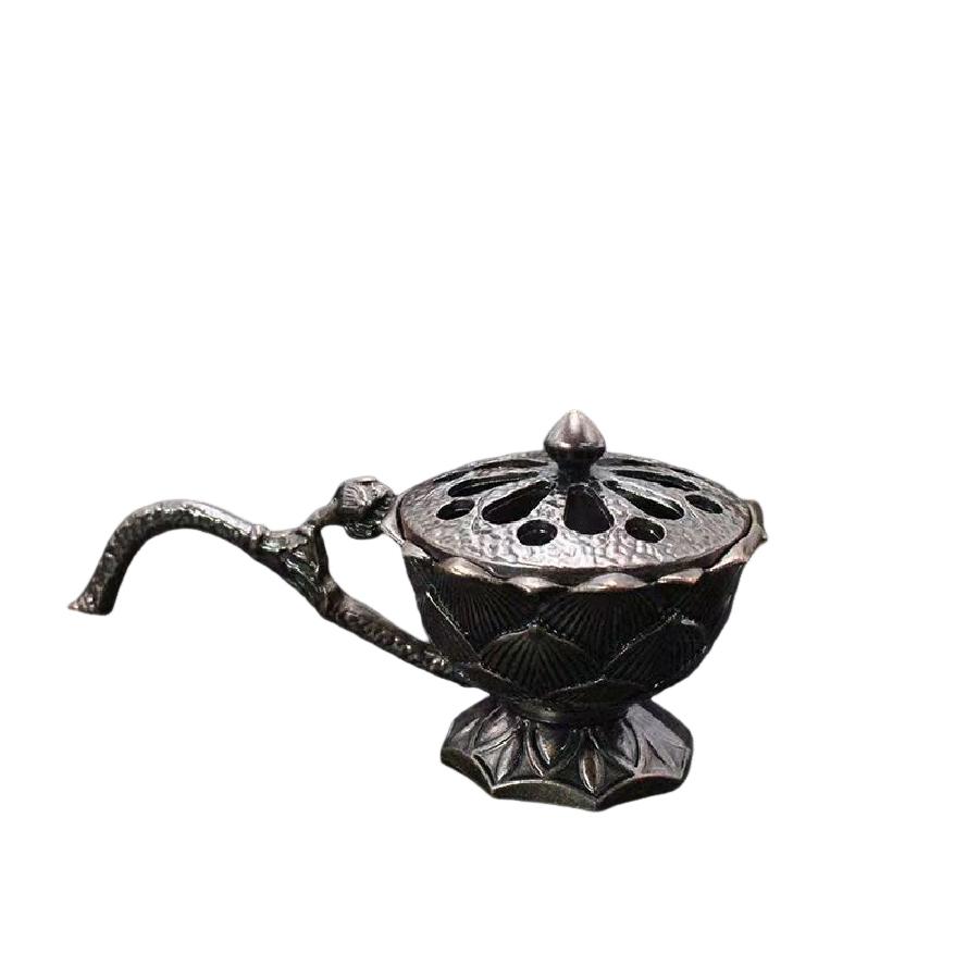 Handheld Lotus Incense Holder,Vintage Alloy Hollow Out Incense Stick Incense Holder with Cover Aromatherapy Ornament for Yoga