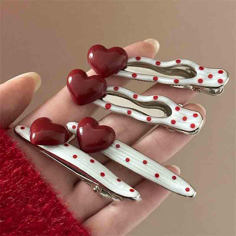 Red Polka Dot Pearl Duckbill Clip – Versatile Whitening Bangs & Sideburns Hairpin