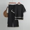 T-shirt allentata estiva in due pezzi Tuta da donna Moda lavorata a maglia Casual maniche corte Set Pantalone da donna traspirante