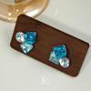 High version super flash sea salt blue ice crystal sugar cube earrings light luxury niche color temperament earrings unique and beautiful earrings